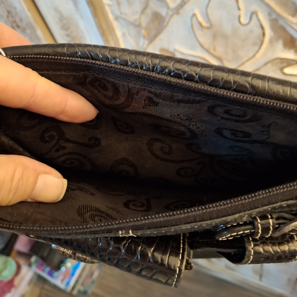 Brighton Black Pebbled Leather Croc-embossed Wallet Organizer.  - Picture 15 of 16